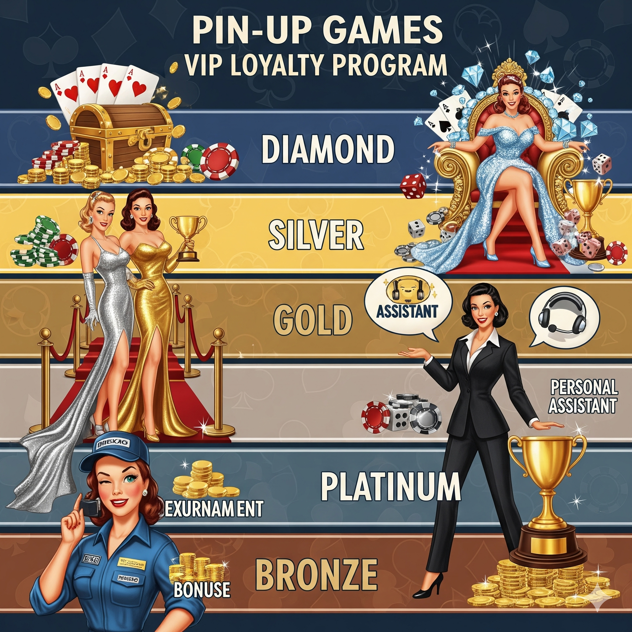 Уровни VIP программы Pin-Up Games с преимуществами